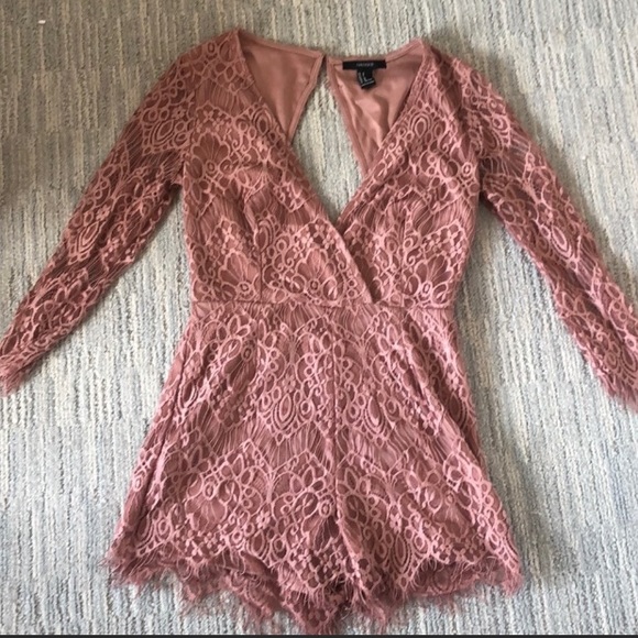 Forever 21 Pants - Forever 21 lace romper, Mauve size medium